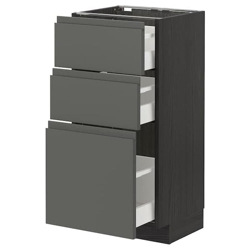 METOD / MAXIMERA - Base cabinet with 3 drawers, black/Voxtorp dark grey, 40x37 cm