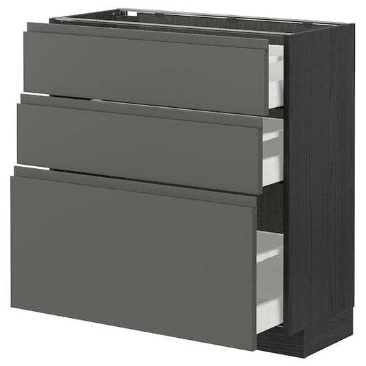 Ikea METOD / MAXIMERA - Base cabinet with 3 drawers, black/Voxtorp dark grey, 80x37 cm