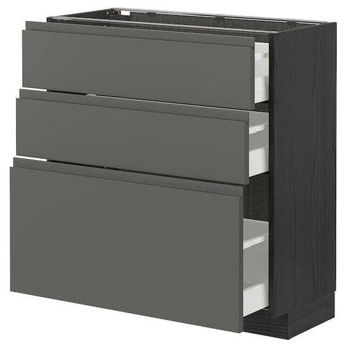 METOD / MAXIMERA - Base cabinet with 3 drawers, black/Voxtorp dark grey, 80x37 cm