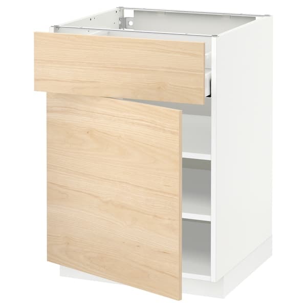 METOD / MAXIMERA - Base cabinet with drawer/door, white/Askersund light ash effect, 60x60 cm - best price from Maltashopper.com 19459606