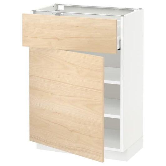 Ikea METOD / MAXIMERA - Base cabinet with drawer/door, white/Askersund light ash effect, 60x37 cm