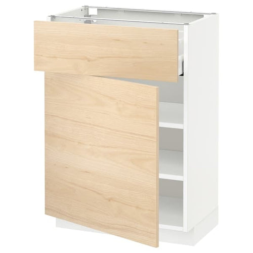 METOD / MAXIMERA - Base cabinet with drawer/door, white/Askersund light ash effect, 60x37 cm