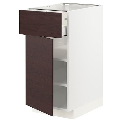 METOD / MAXIMERA - Base cabinet with drawer/door, white Askersund/dark brown ash effect , 40x60 cm