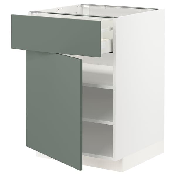 METOD / MAXIMERA - Base cabinet with drawer/door, white/Bodarp grey-green, 60x60 cm - best price from Maltashopper.com 29468728