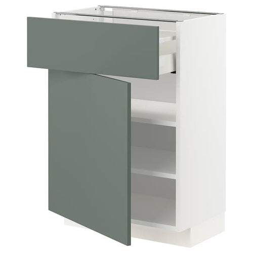 METOD / MAXIMERA - Base cabinet with drawer/door, white/Bodarp grey-green, 60x37 cm