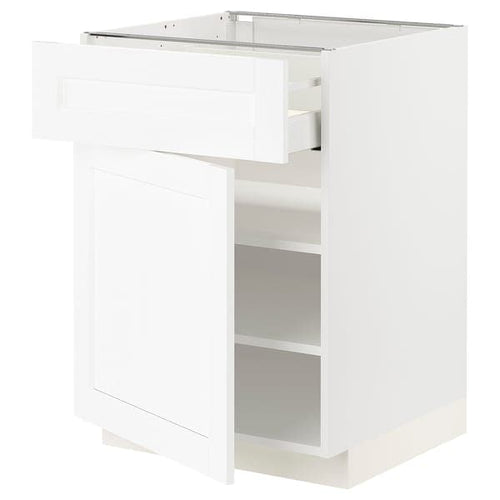 METOD / MAXIMERA - Base cabinet with drawer/door, white Enköping/white wood effect, 60x60 cm