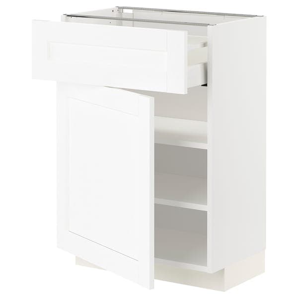 METOD / MAXIMERA - Base cabinet with drawer/door, white Enköping/white wood effect, 60x37 cm - best price from Maltashopper.com 89473307