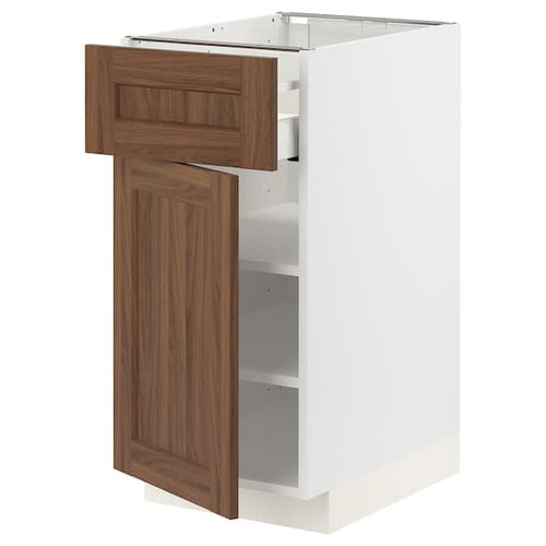METOD / MAXIMERA - Base cabinet with drawer/door, white Enköping/brown walnut effect, 40x60 cm