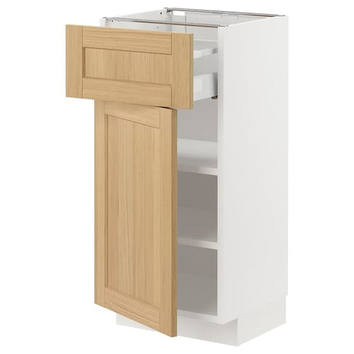 METOD / MAXIMERA base cabinet with drawer/door, white/Forsbacka oak, 40x37 cm