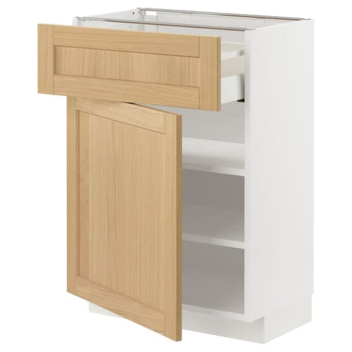 METOD / MAXIMERA base cabinet with drawer/door, white/Forsbacka oak, 60x37 cm