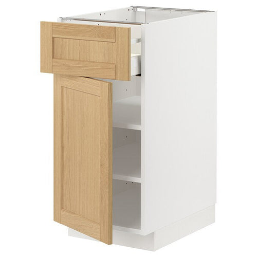 METOD / MAXIMERA - Base cabinet with drawer/door, white/Forsbacka oak, 40x60 cm