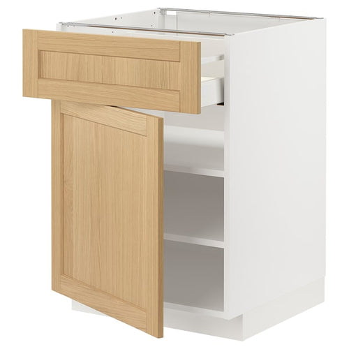 METOD / MAXIMERA - Base cabinet with drawer/door, white/Forsbacka oak, 60x60 cm