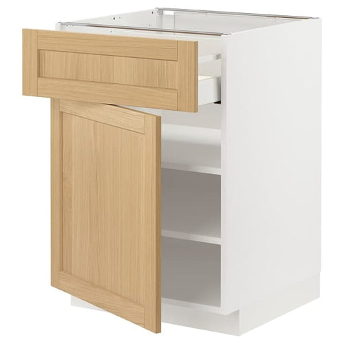 METOD / MAXIMERA base cabinet with drawer/door, white/Forsbacka oak, 60x60 cm