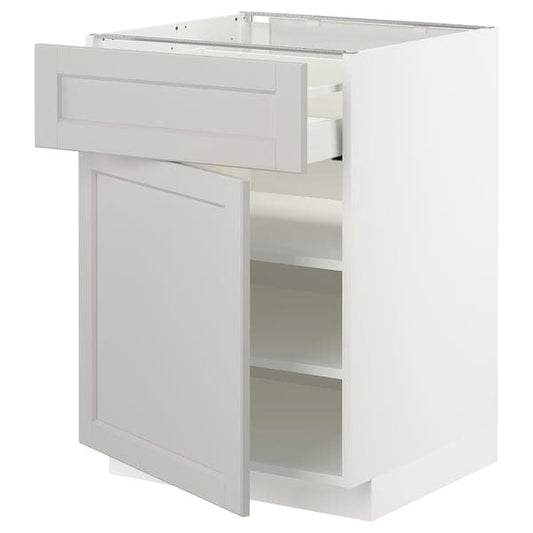 METOD / MAXIMERA - Base cabinet with drawer/door, white/Lerhyttan light grey, 60x60 cm - best price from Maltashopper.com 39466776