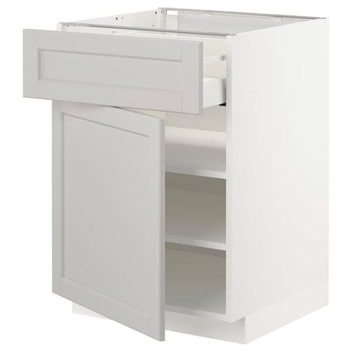 METOD / MAXIMERA - Base cabinet with drawer/door, white/Lerhyttan light grey, 60x60 cm