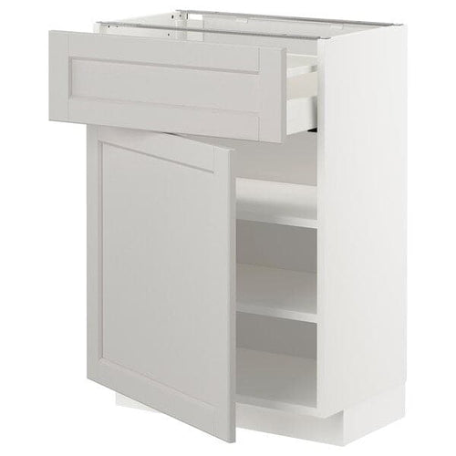 METOD / MAXIMERA - Base cabinet with drawer/door, white/Lerhyttan light grey, 60x37 cm