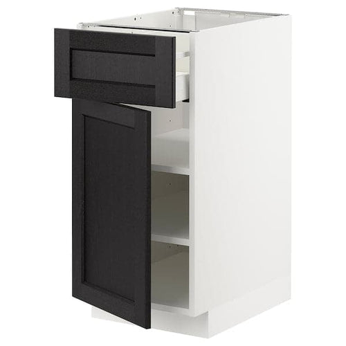 METOD / MAXIMERA - Base cabinet with drawer/door, white/Lerhyttan black stained , 40x60 cm