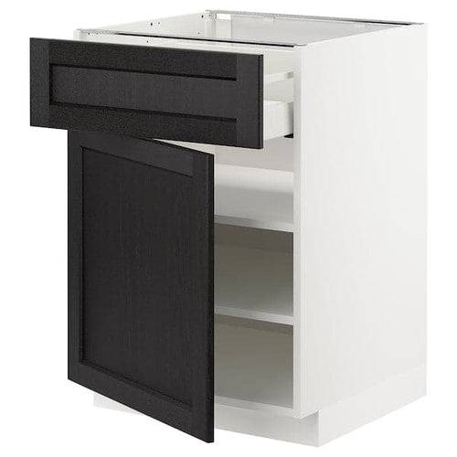 METOD / MAXIMERA - Base cabinet with drawer/door, white/Lerhyttan black stained, 60x60 cm