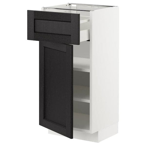 METOD / MAXIMERA base cabinet with drawer/door, white/Lerhyttan black stained, 40x37 cm