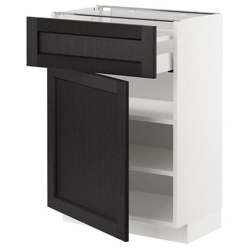 METOD / MAXIMERA - Base cabinet with drawer/door, white/Lerhyttan black stained , 60x37 cm