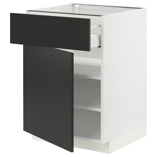 METOD / MAXIMERA - Base cabinet with drawer/door, white/Nickebo matt anthracite, 60x60 cm
