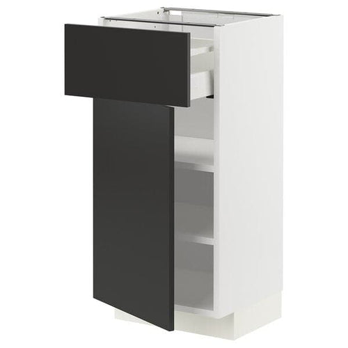 METOD / MAXIMERA - Base cabinet with drawer/door, white/Nickebo matt anthracite , 40x37 cm