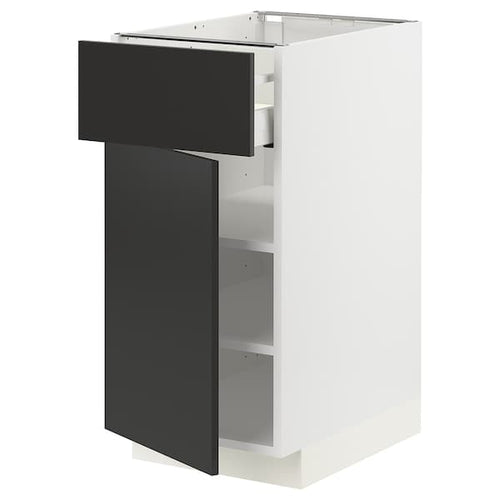 METOD / MAXIMERA - Base cabinet with drawer/door, white/Nickebo matt anthracite, 40x60 cm