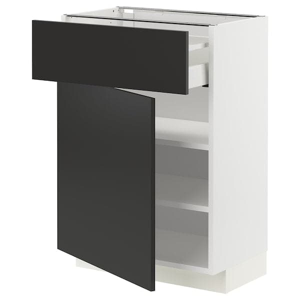 METOD / MAXIMERA - Base cabinet with drawer/door, white/Nickebo matt anthracite, 60x37 cm - best price from Maltashopper.com 29498080