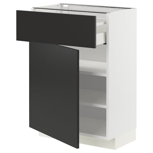 METOD / MAXIMERA - Base cabinet with drawer/door, white/Nickebo matt anthracite, 60x37 cm