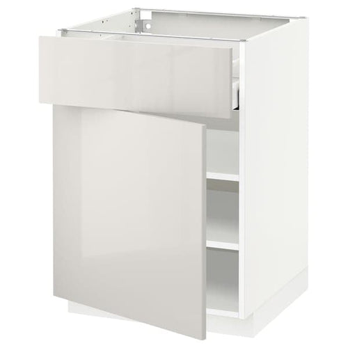 METOD / MAXIMERA - Base cabinet with drawer/door, white/Ringhult light grey, 60x60 cm