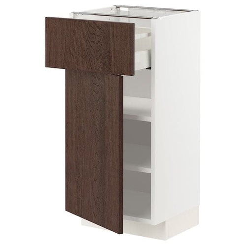 METOD / MAXIMERA - Base cabinet with drawer/door, white/Sinarp brown , 40x37 cm