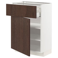 METOD / MAXIMERA base cabinet with drawer/door, white/Sinarp brown, 60x37 cm