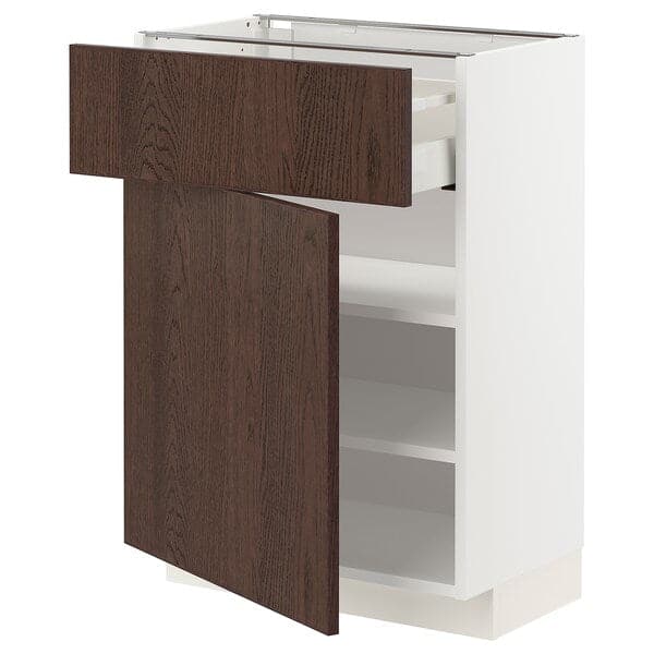 METOD / MAXIMERA - Base cabinet with drawer/door, white/Sinarp brown , 60x37 cm