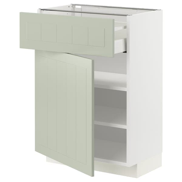 METOD / MAXIMERA - Base cabinet with drawer/door, white/Stensund light green, 60x37 cm - best price from Maltashopper.com 89486687