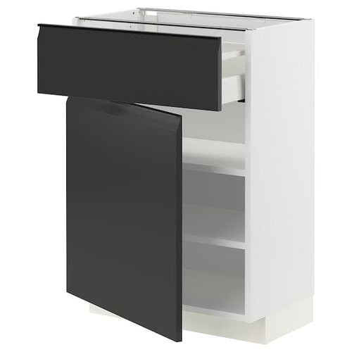 METOD / MAXIMERA - Base cabinet with drawer/door, white/Upplöv matt anthracite , 60x37 cm