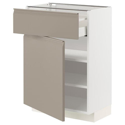 METOD / MAXIMERA base cabinet with drawer/door, white/Upplöv matt dark beige, 60x37 cm