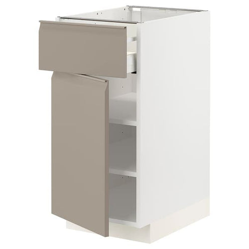 METOD / MAXIMERA base cabinet with drawer/door, white/Upplöv matt dark beige, 40x60 cm