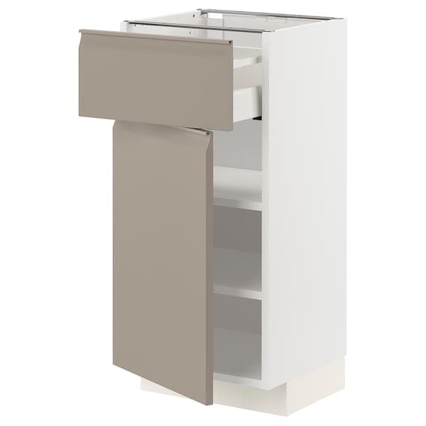 Ikea METOD / MAXIMERA - Base cabinet with drawer/door, white/Upplöv matt dark beige, 40x37 cm