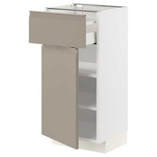 Ikea METOD / MAXIMERA - Base cabinet with drawer/door, white/Upplöv matt dark beige, 40x37 cm