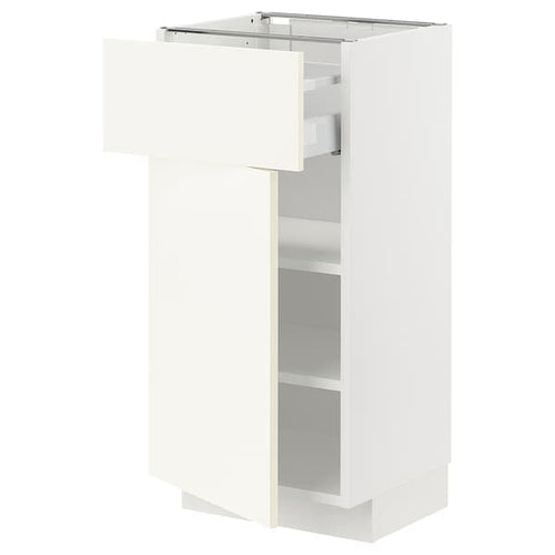 METOD / MAXIMERA - Base cabinet with drawer/door, white/Vallstena white, 40x37 cm