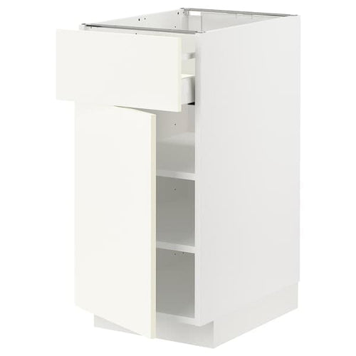 METOD / MAXIMERA - Base cabinet with drawer/door, white/Vallstena white, 40x60 cm