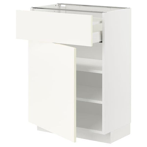 METOD / MAXIMERA - Base cabinet with drawer/door, white/Vallstena white, 60x37 cm