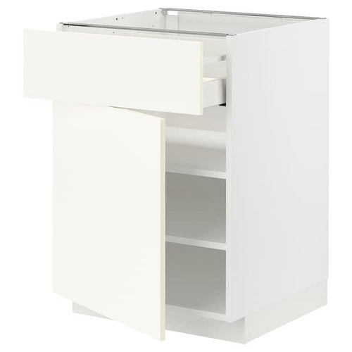 METOD / MAXIMERA - Base cabinet with drawer/door, white/Vallstena white, 60x60 cm