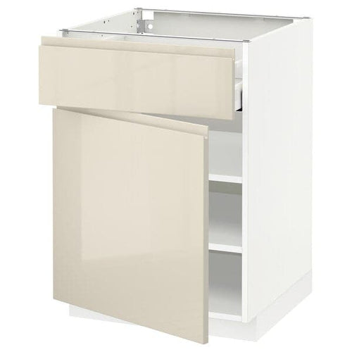 METOD / MAXIMERA - Base cabinet with drawer/door, white/Voxtorp high-gloss light beige, 60x60 cm