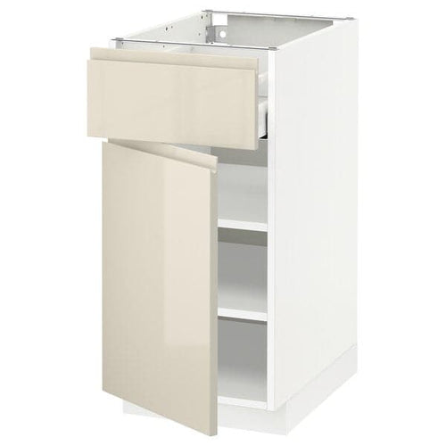 METOD / MAXIMERA - Base cabinet with drawer/door, white/Voxtorp high-gloss light beige, 40x60 cm