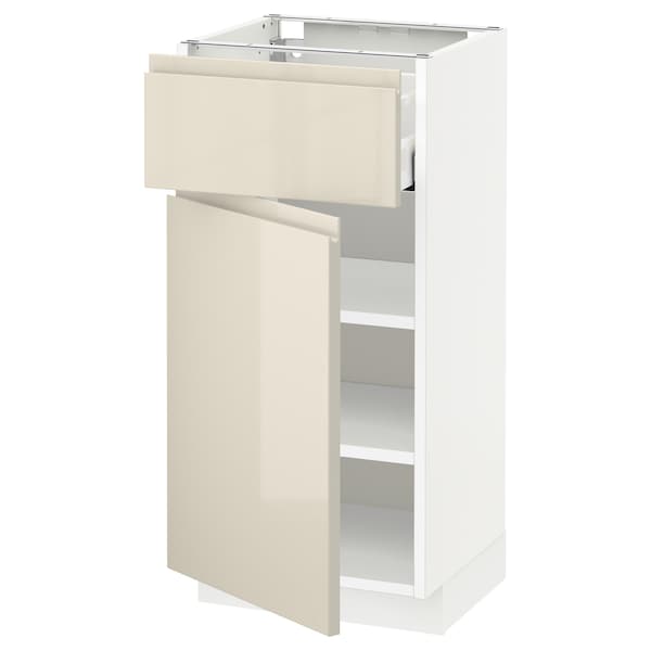 METOD / MAXIMERA - Base cabinet with drawer/door, white/Voxtorp high-gloss light beige , 40x37 cm - best price from Maltashopper.com 99458165
