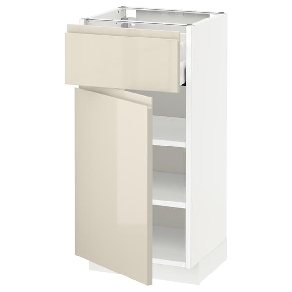 METOD / MAXIMERA - Base cabinet with drawer/door, white/Voxtorp high-gloss light beige , 40x37 cm