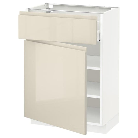 Ikea METOD / MAXIMERA - Base cabinet with drawer/door, white/Voxtorp high-gloss light beige, 60x37 cm
