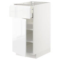 METOD / MAXIMERA - Base cabinet with drawer/door, white/Voxtorp high-gloss/white, 40x60 cm - best price from Maltashopper.com 19456684