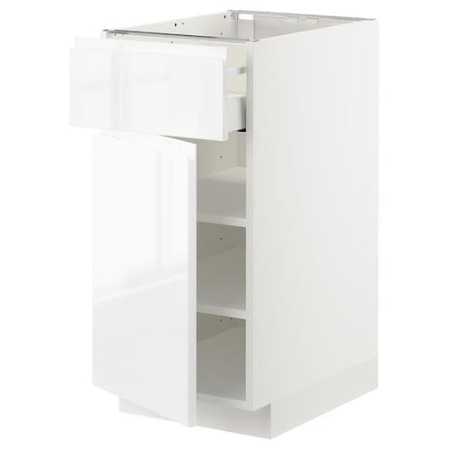 METOD / MAXIMERA - Base cabinet with drawer/door, white/Voxtorp high-gloss/white, 40x60 cm